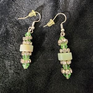 HANDMADE GEMSTONE EARRINGS GREEN & SILVER